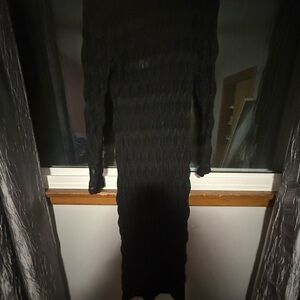 ANTONIO MELANI Black Long Sleeve Ribbed Bodycon Midi Dress